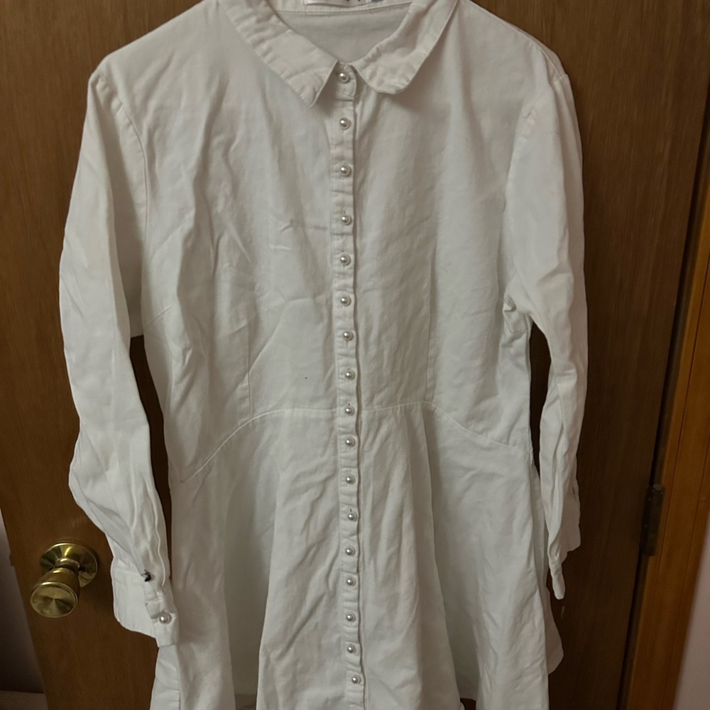 White Button-Up Shirt Dress
